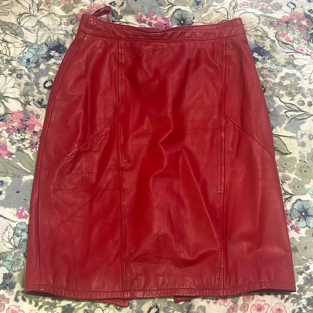 Red Pencil Skirt - Leather Look